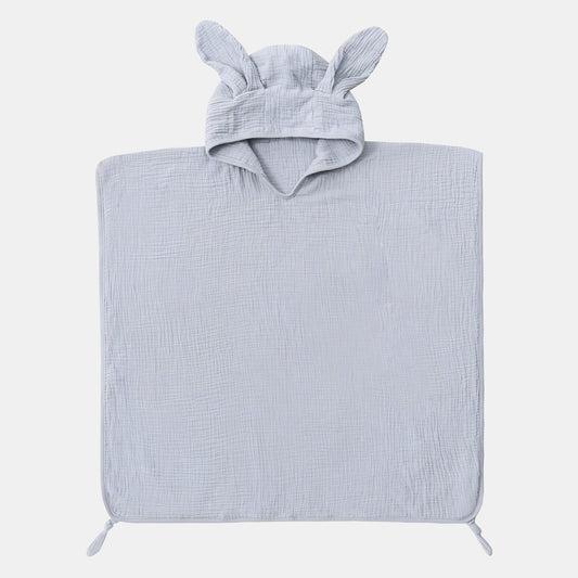 Rabbit Ears Cotton Hooded Towel Poncho, Grey - Bambisserie