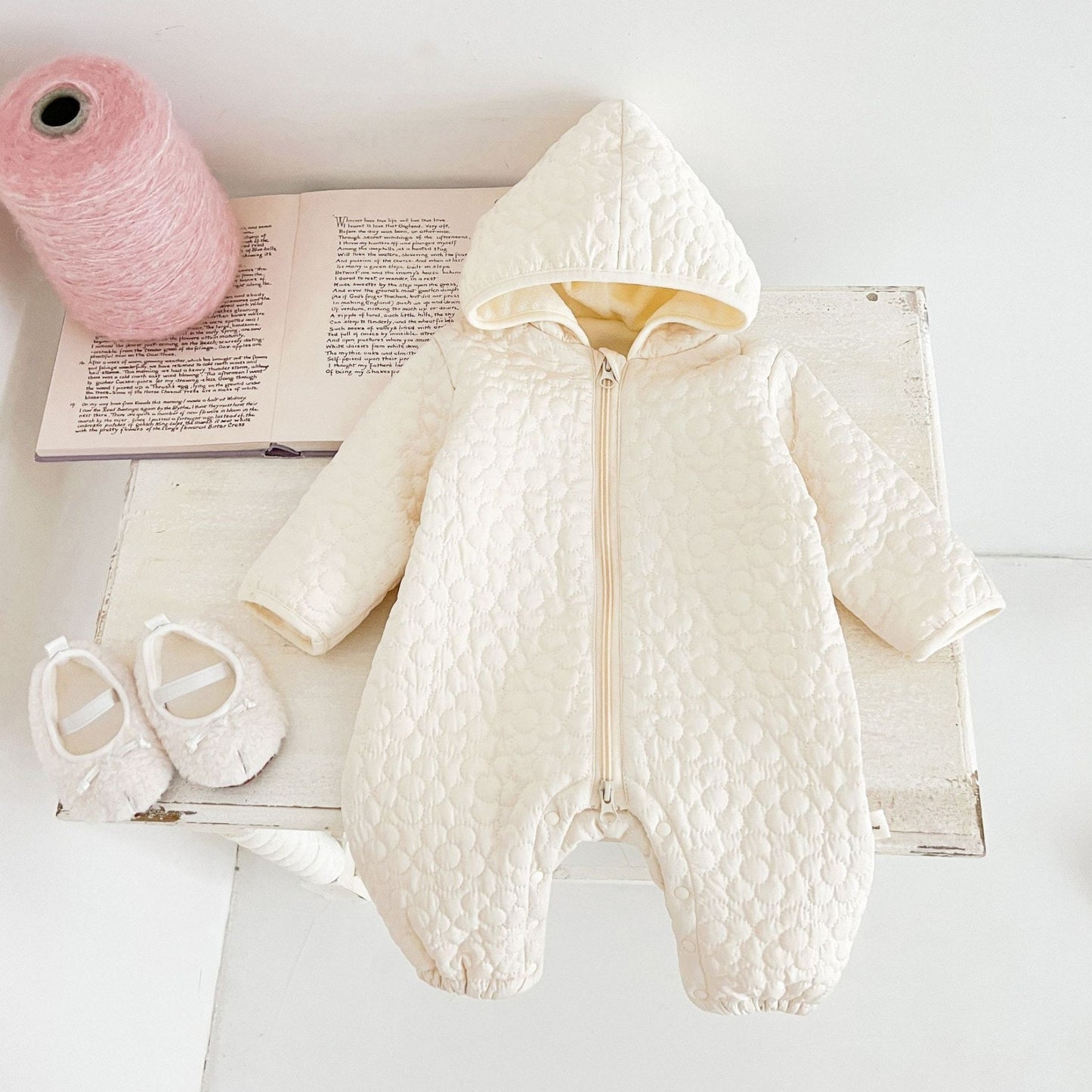 Cream Blossom Quilted Baby Pramsuit (3m-3yrs)