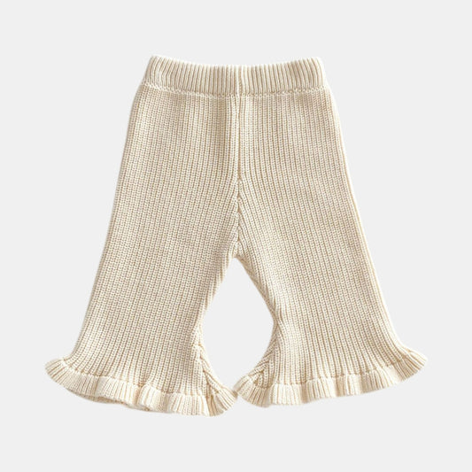 Cream Cotton Knit Flare Trousers (3m-3yrs)