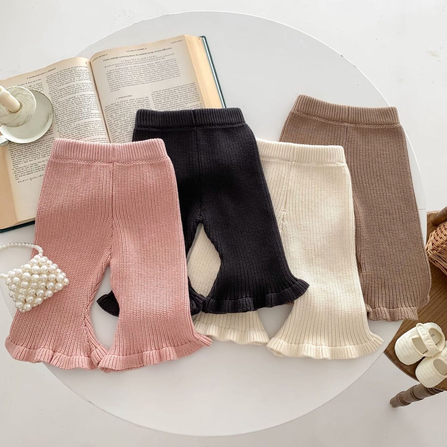 Cream Cotton Knit Flare Trousers (3m-3yrs)