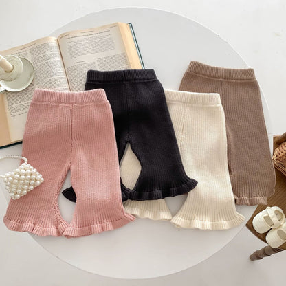 Cream Cotton Knit Flare Trousers (3m-3yrs)