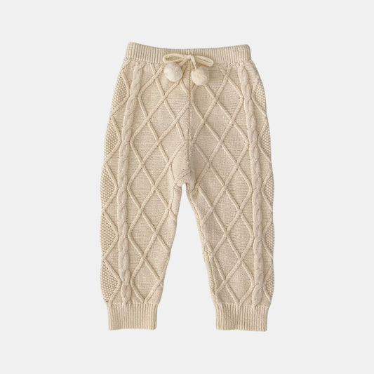 Cream Lattice Cotton Knit Trousers (3m-3yrs)