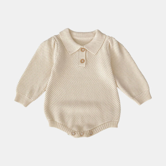 Drew Polo Knit Romper - Almond (3m-24m)