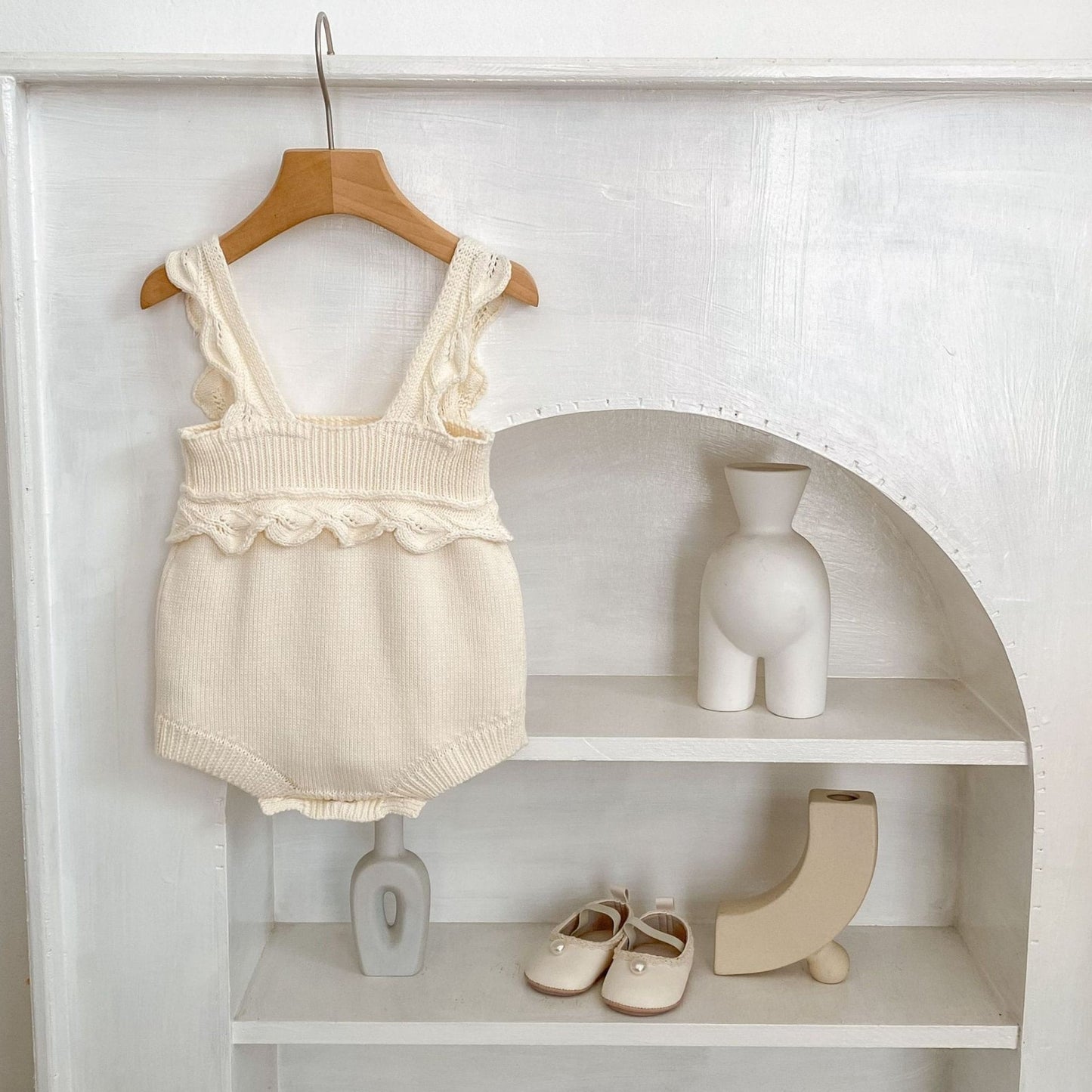 Ellie Ruffle Knit Romper - Cream (3m-3yrs)
