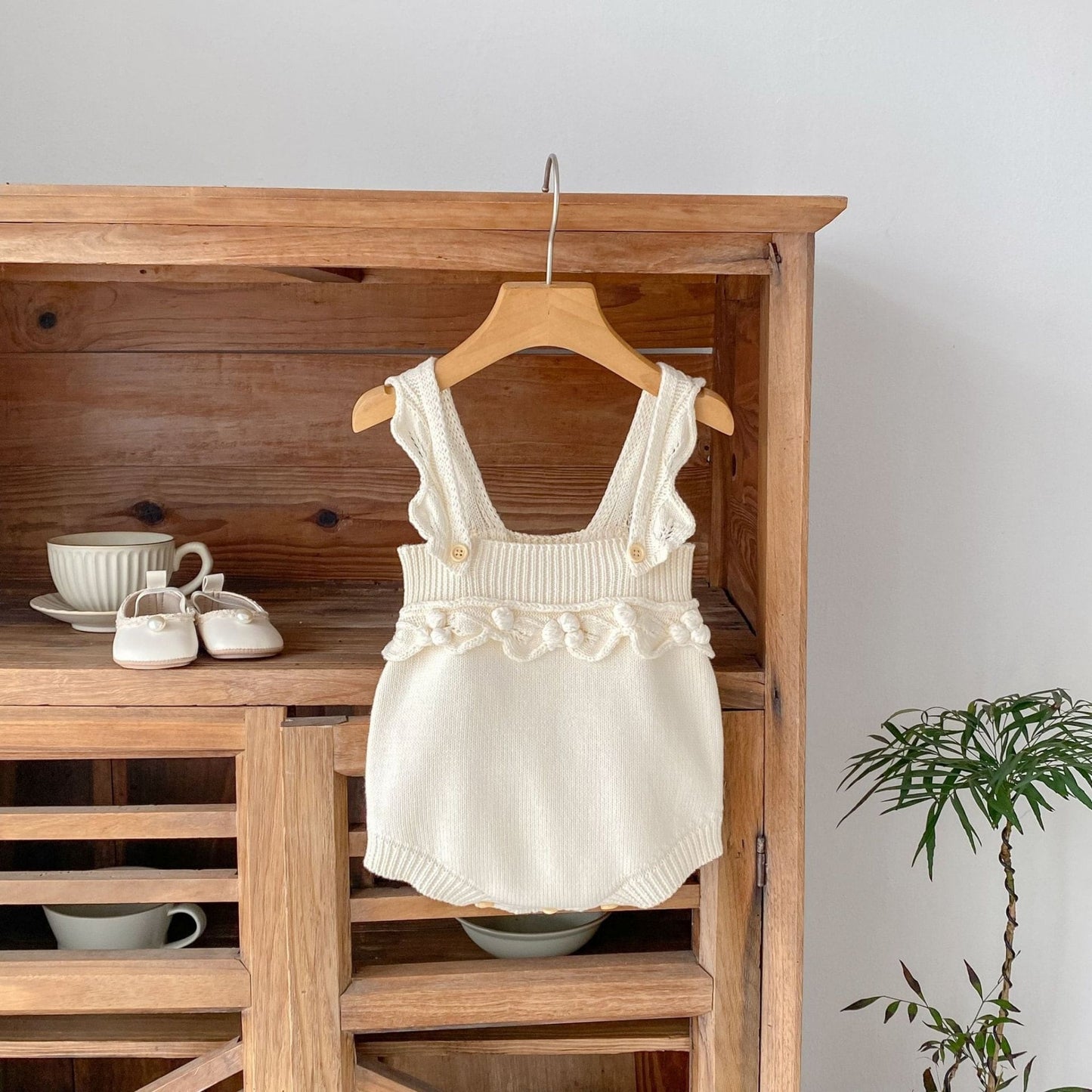 Ellie Ruffle Knit Romper - Cream (3m-3yrs)