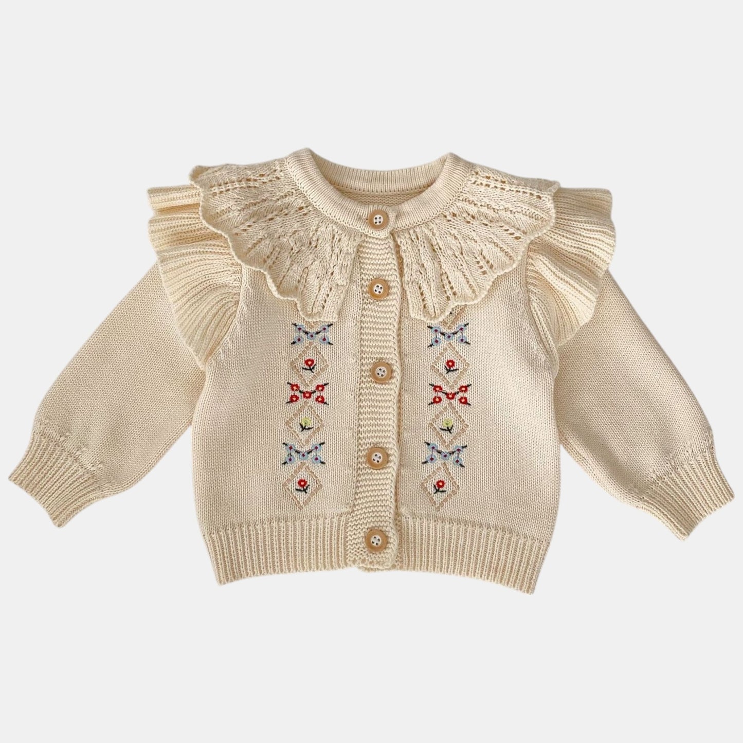 Elva Ruffle Cotton Knit Cardigan (3m-3yrs)