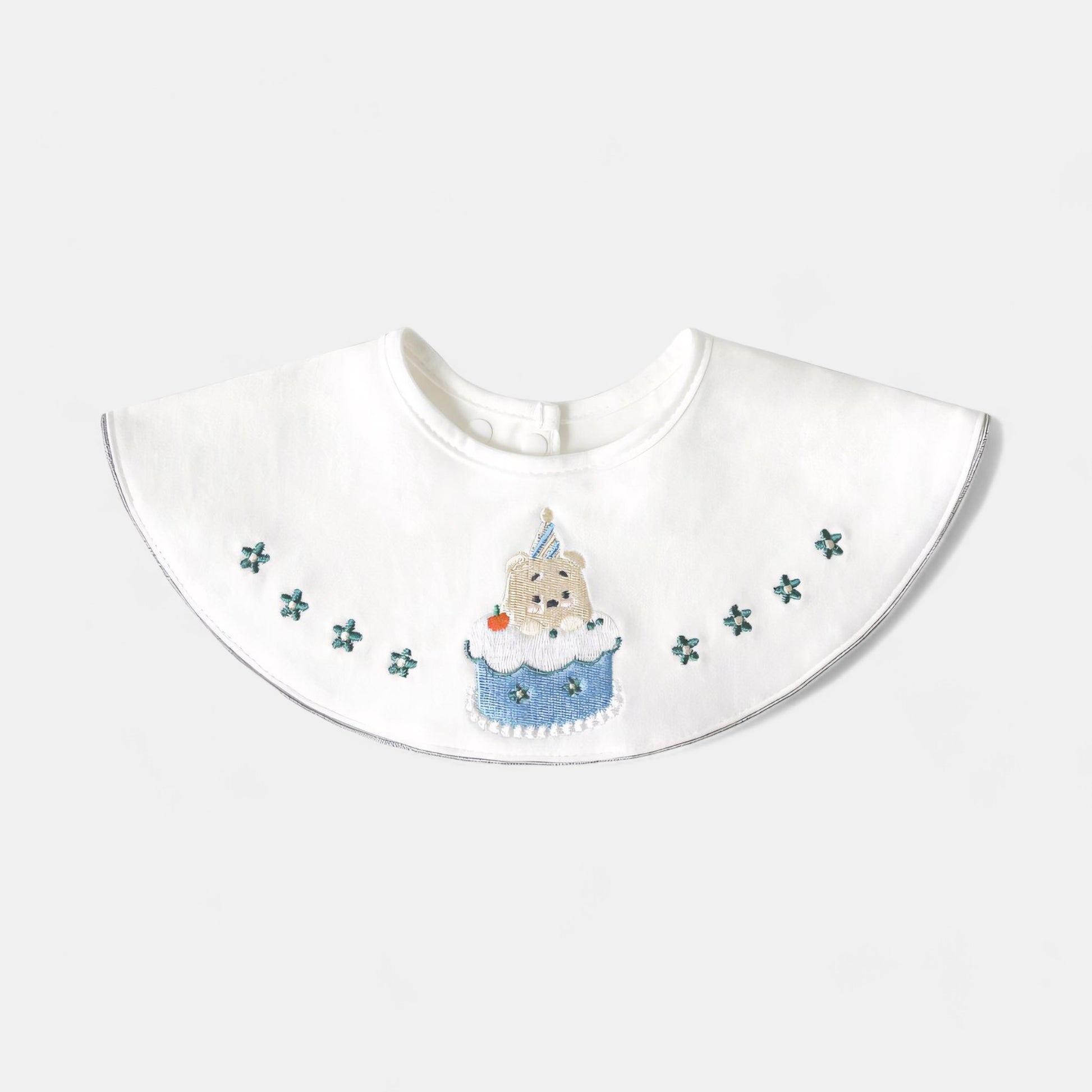 Embroidered Birthday Bear Cotton Waterproof Dribble Bib - Bambisserie