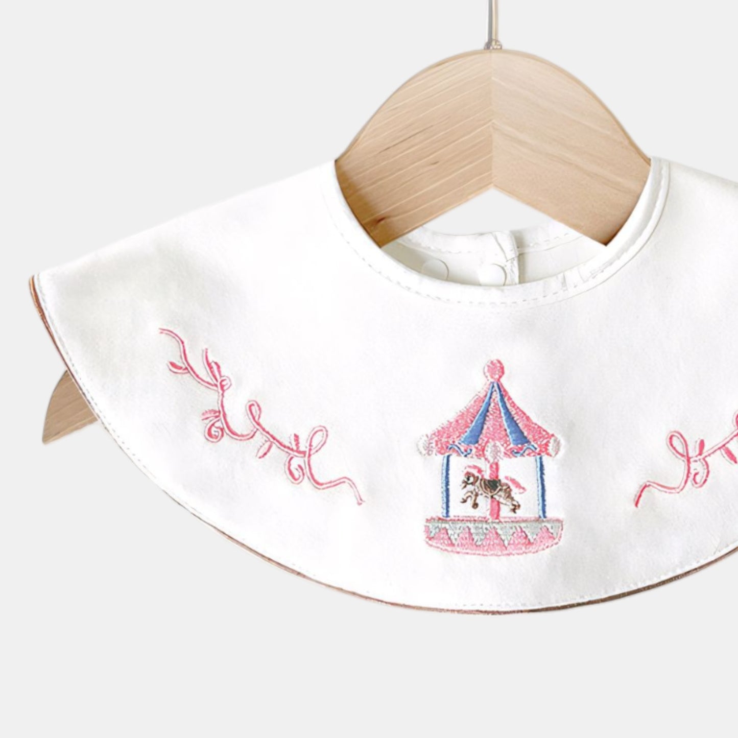 Embroidered Carousel Cotton Waterproof Dribble Bib Detail - Bambisserie