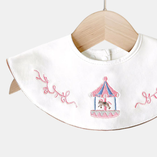 Embroidered Carousel Cotton Waterproof Dribble Bib Detail - Bambisserie
