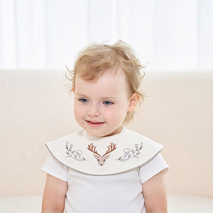 Embroidered Deer Cotton Waterproof Dribble Bib on toddler - Bambisserie