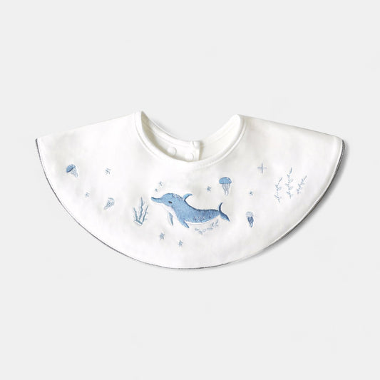 Embroidered Dolphin Cotton Waterproof Dribble Bib - Bambisserie