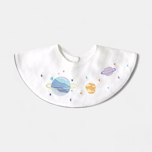 Embroidered Planets Cotton Waterproof Dribble Bib - Bambisserie