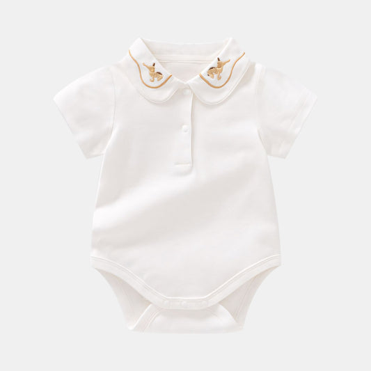 Embroidered Trojan Horse Cotton Baby Bodysuit - Bambisserie