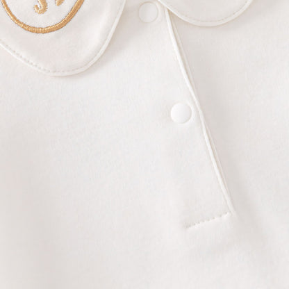 Embroidered Trojan Horse Cotton Baby Bodysuit - Fastening Detail - Bambisserie