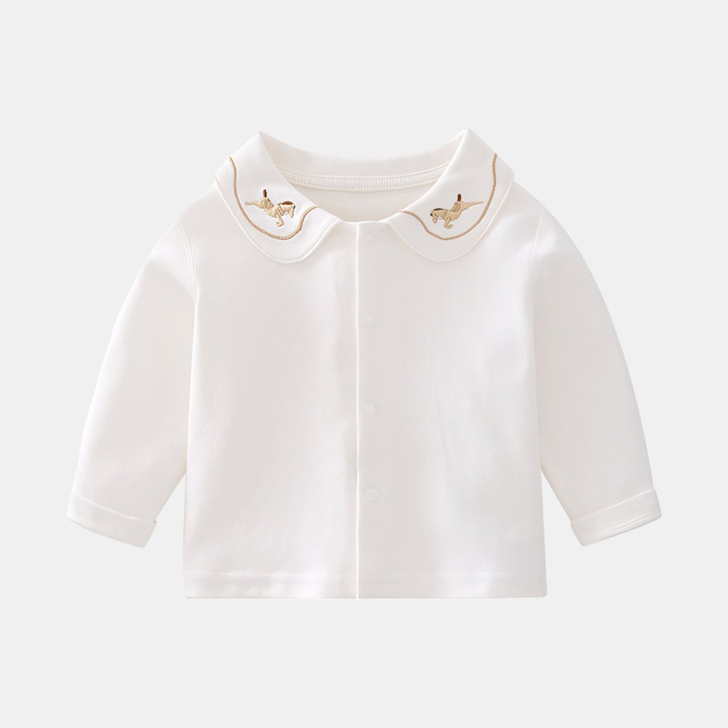 Embroidered Trojan Horse Cotton Cardigan - Front - Bambisserie