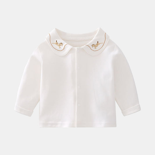 Embroidered Trojan Horse Cotton Cardigan - Front - Bambisserie