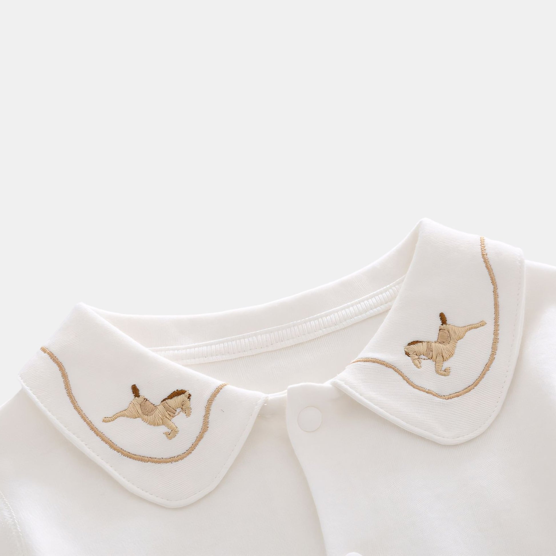 Embroidered Trojan Horse Cotton Cardigan - Collar Detail - Bambisserie