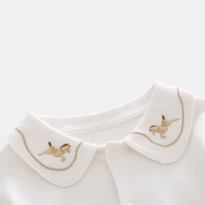 Embroidered Trojan Horse Cotton Cardigan - Collar Detail - Bambisserie