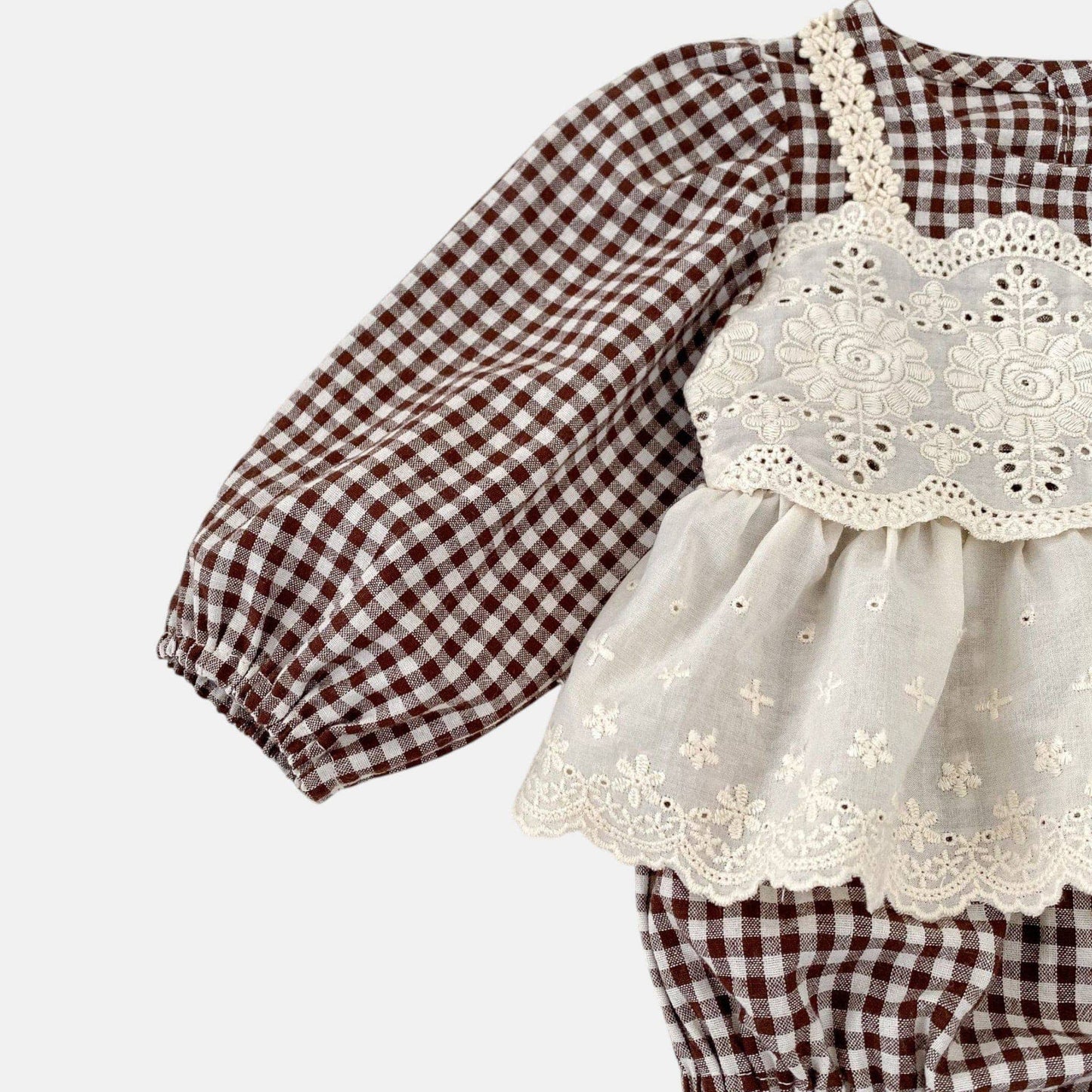 Erin Gingham Lace Romper - Brown (3m-24m)