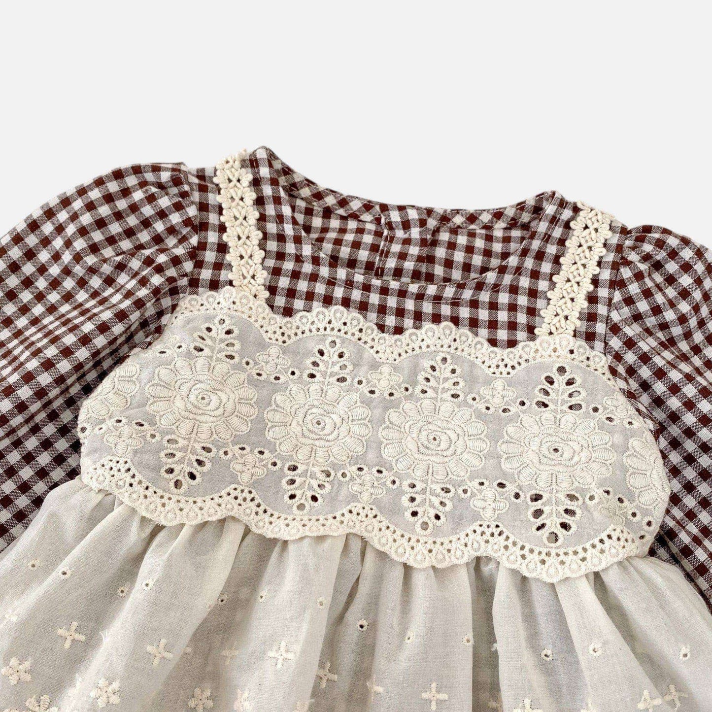 Erin Gingham Lace Romper - Brown (3m-24m)