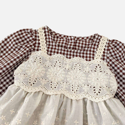 Erin Gingham Lace Romper - Brown (3m-24m)
