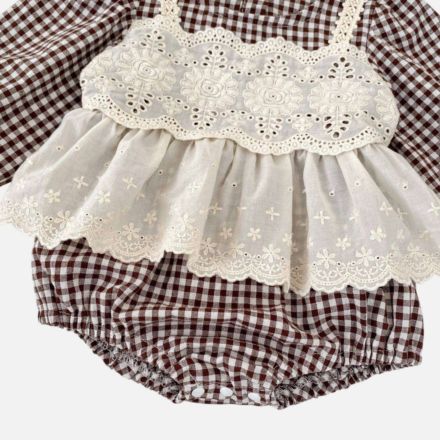 Erin Gingham Lace Romper - Brown (3m-24m)