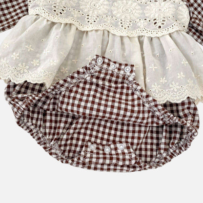 Erin Gingham Lace Romper - Brown (3m-24m)