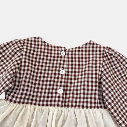 Erin Gingham Lace Romper - Brown (3m-24m)