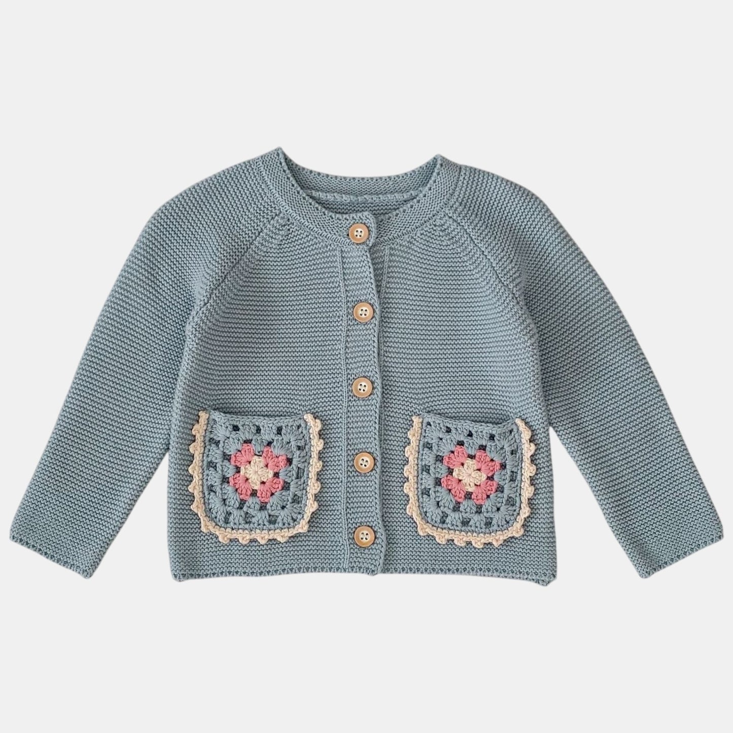 Evie Crochet Knit Cardigan - Blue (3m-3yrs)