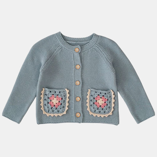 Evie Crochet Knit Cardigan - Blue (3m-3yrs)