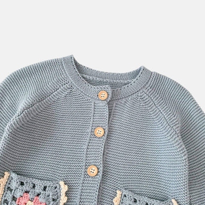 Evie Crochet Knit Cardigan - Blue (3m-3yrs)