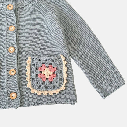 Evie Crochet Knit Cardigan - Blue (3m-3yrs)