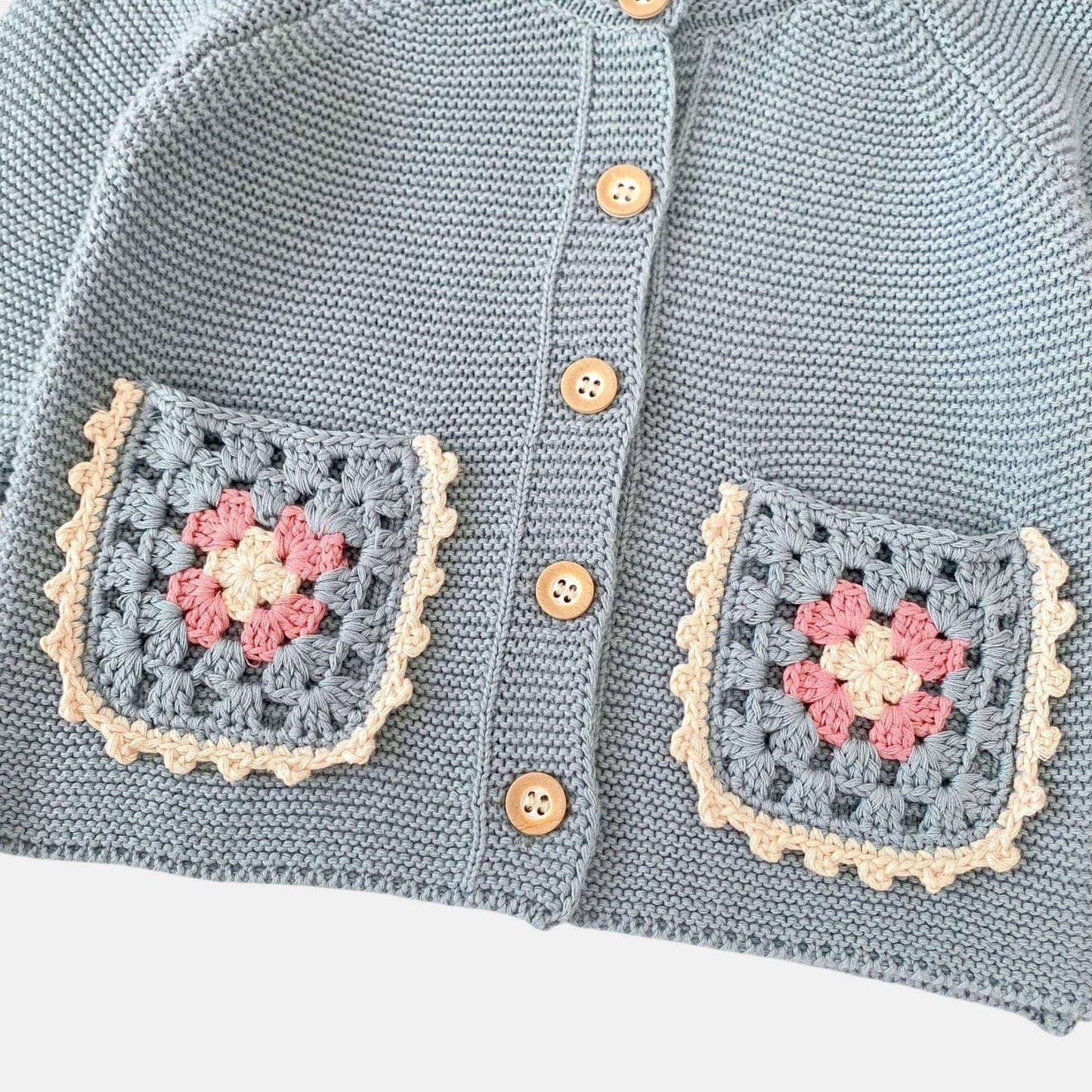 Evie Crochet Knit Cardigan - Blue (3m-3yrs)