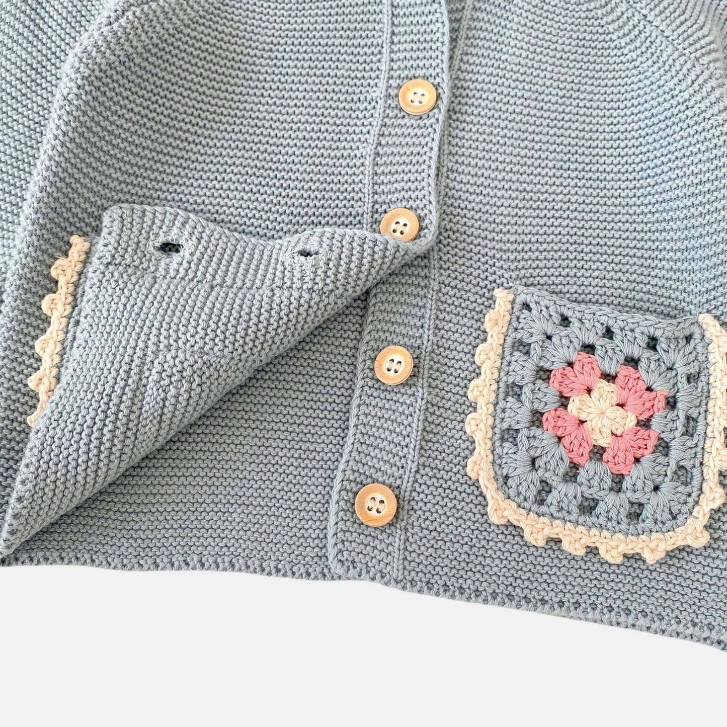 Evie Crochet Knit Cardigan - Blue (3m-3yrs)