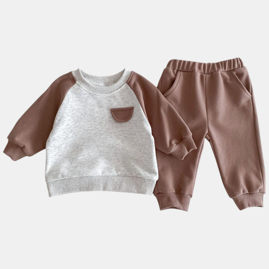Faux Pocket Cotton Lounge Set, Brown (3m-4yrs)
