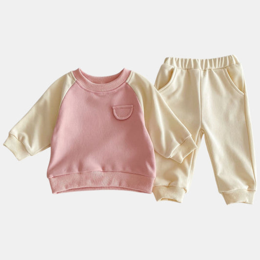 Faux Pocket Cotton Lounge Set, Pink (3m-4yrs)