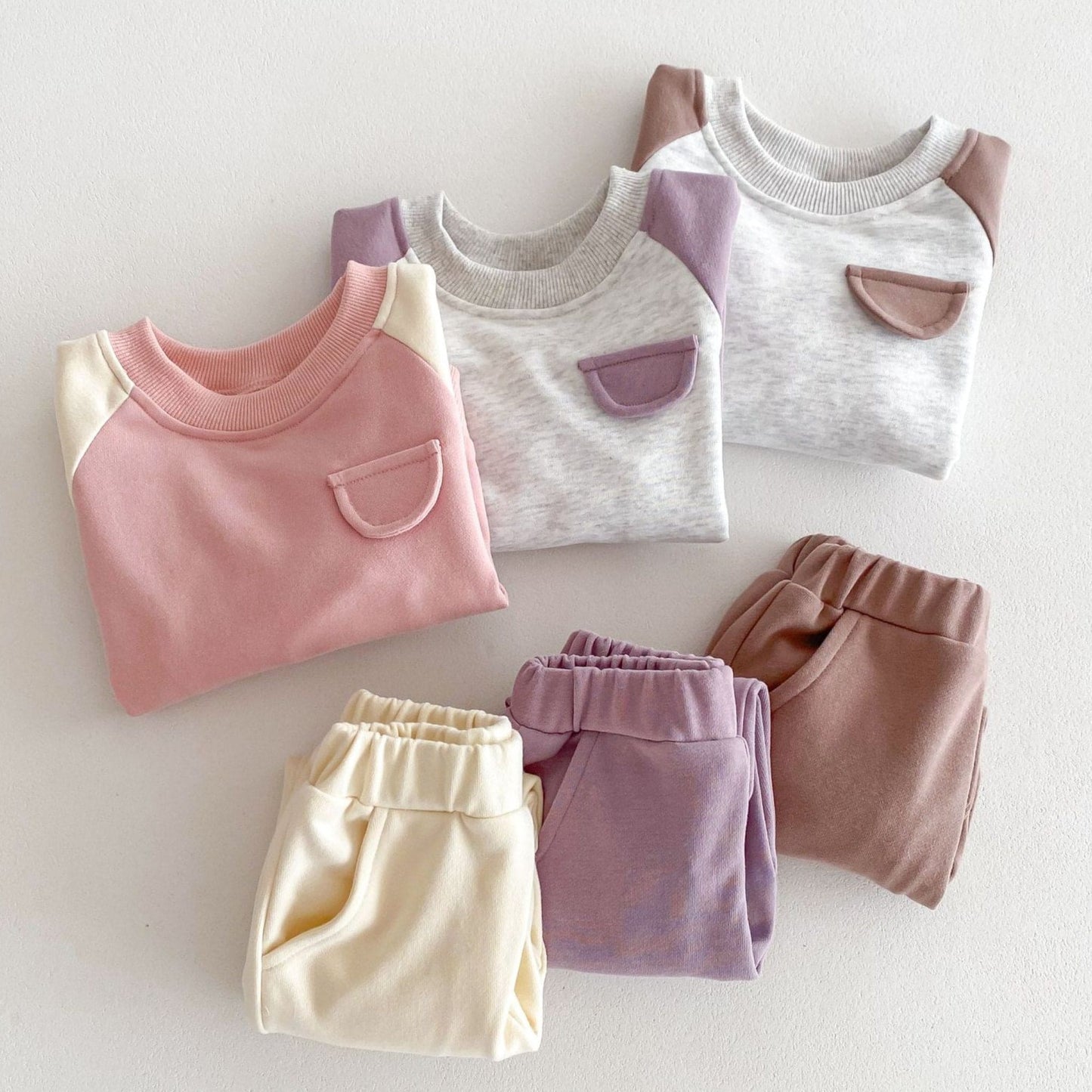 Faux Pocket Cotton Lounge Set, Pink (3m-4yrs)