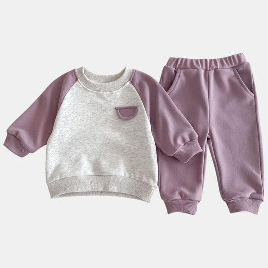 Faux Pocket Cotton Lounge Set, Purple (6m-4yrs)