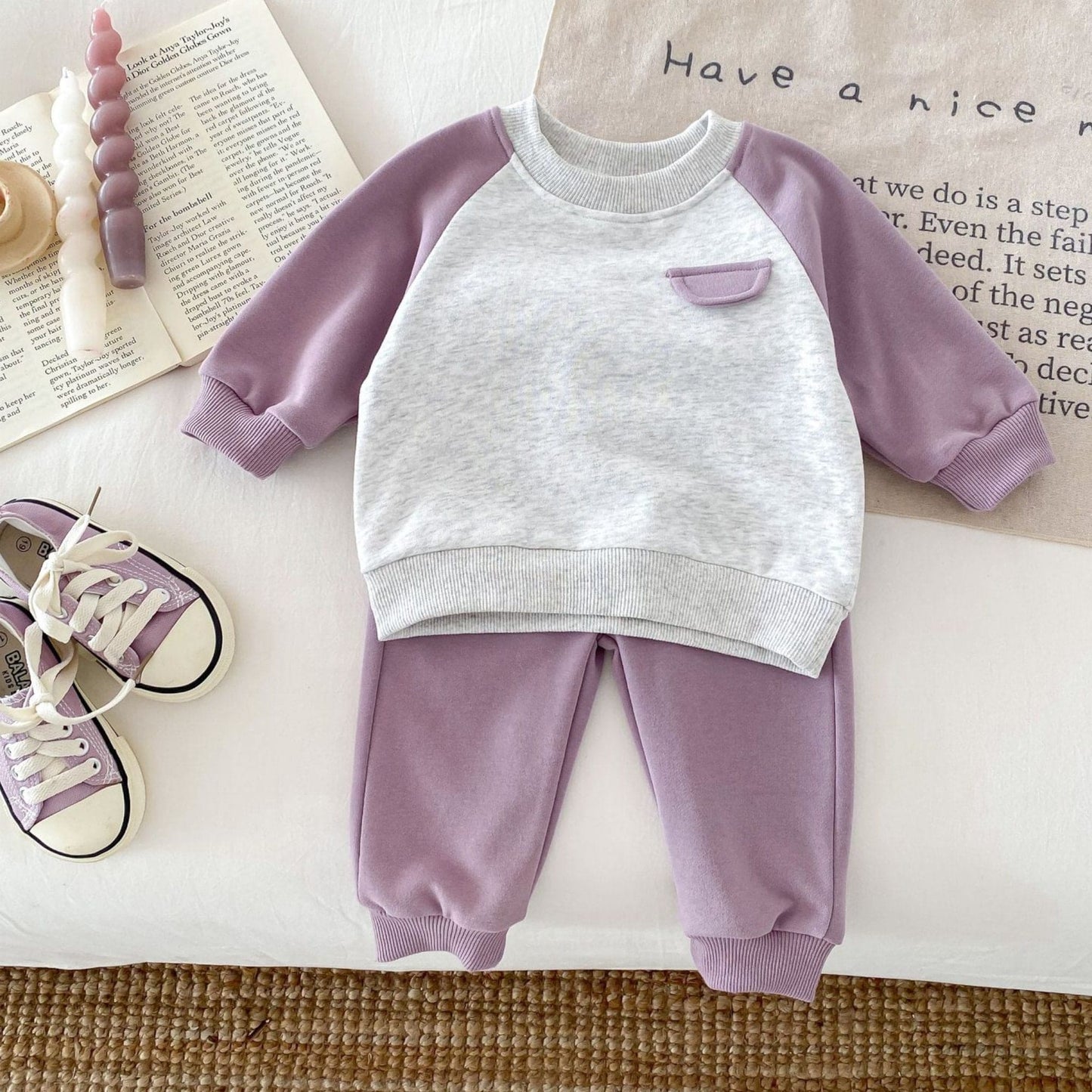 Faux Pocket Cotton Lounge Set, Purple (6m-4yrs)