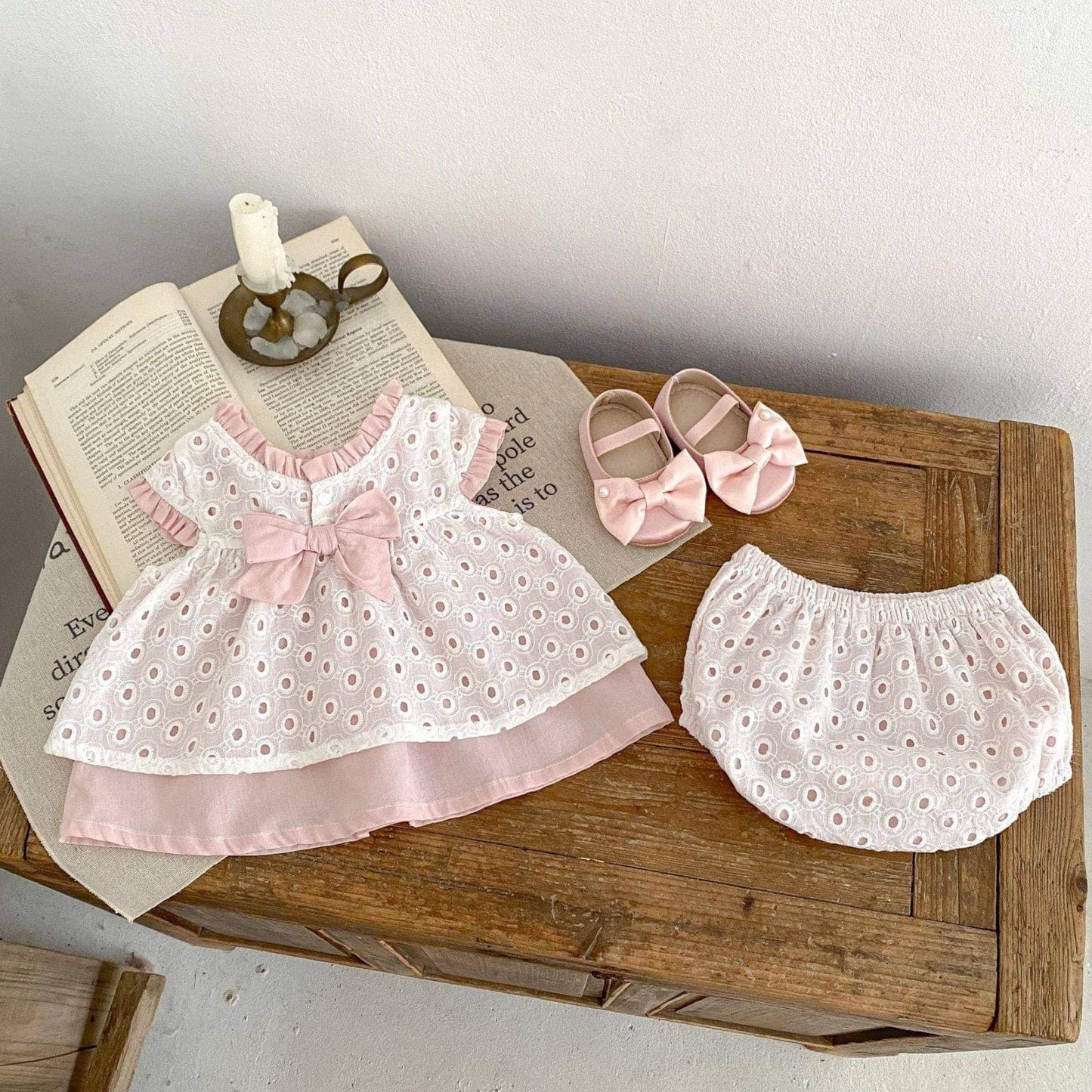 Faye Pink Bow Cotton Set (3m-3yrs)
