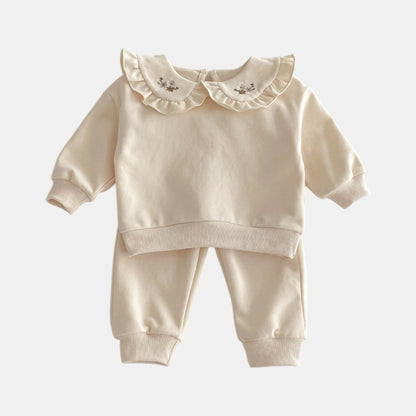 Hana Ruffle Cotton Lounge Set, Cream (6m-4yrs)