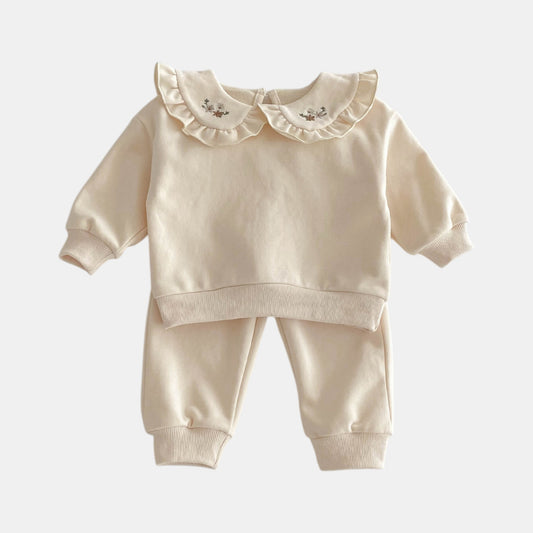 Hana Ruffle Cotton Lounge Set, Cream (6m-4yrs)