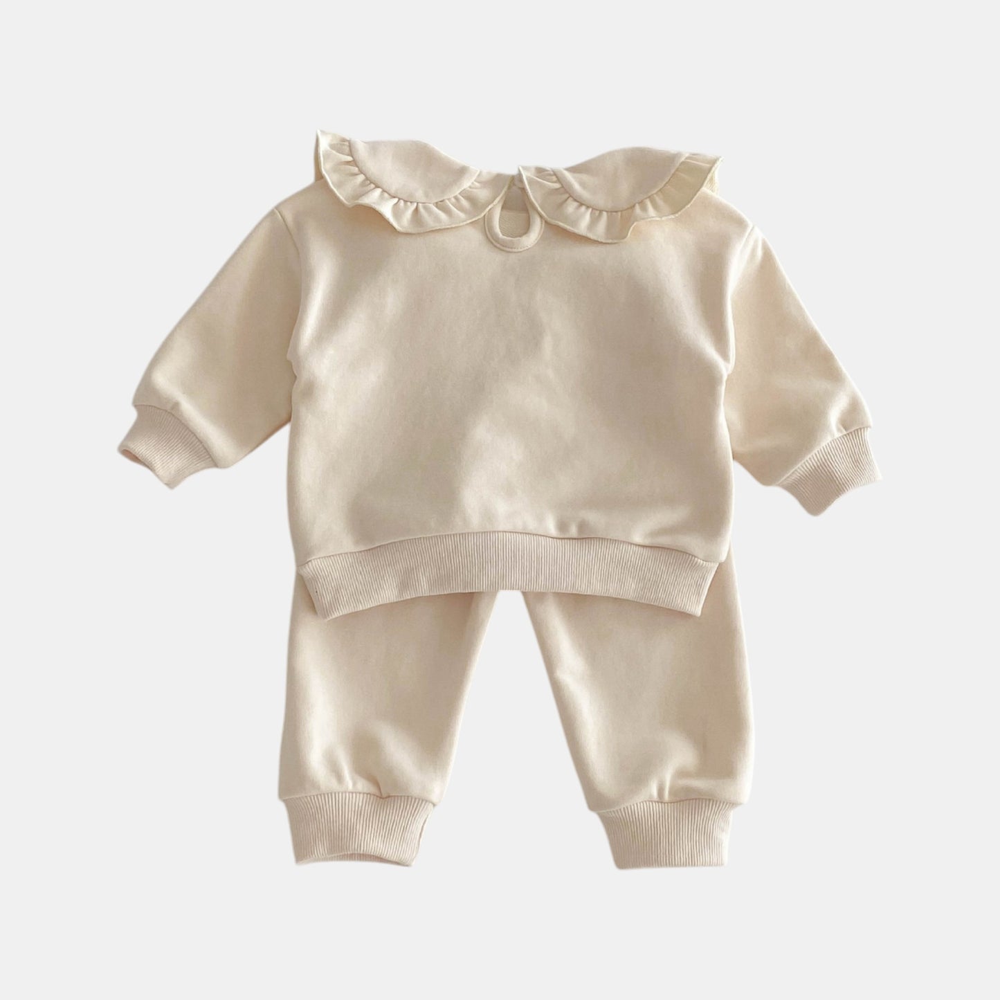 Hana Ruffle Cotton Lounge Set, Cream (6m-4yrs)