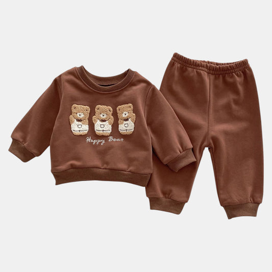 Happy Bear Cotton Lounge Set, Brown (3m-3yrs)