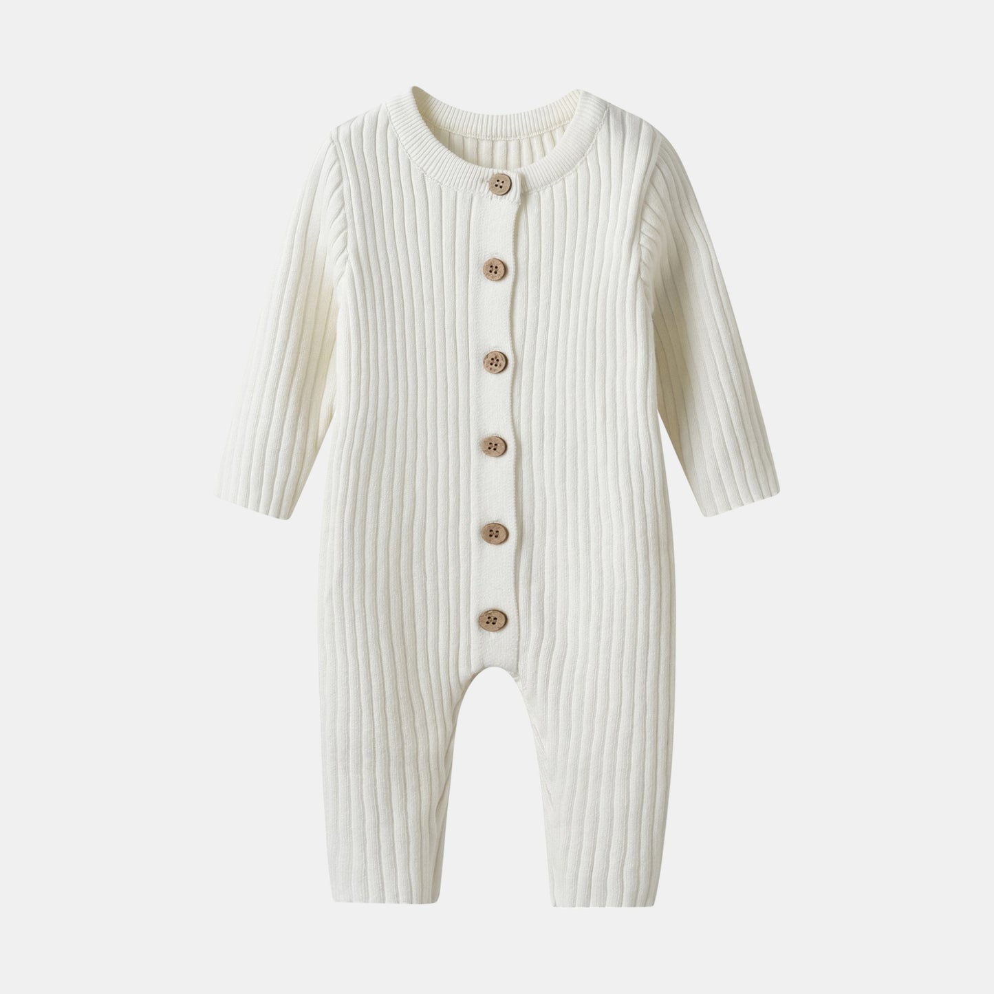 Ivory Knitted Cotton Baby Jumpsuit - Front - Bambisserie