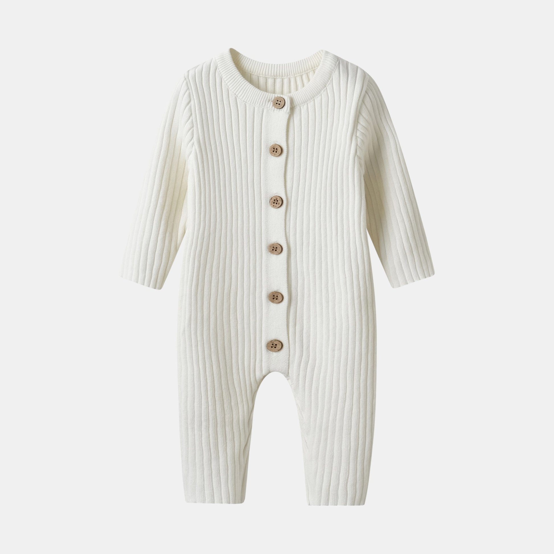Ivory Knitted Cotton Baby Jumpsuit - Front - Bambisserie