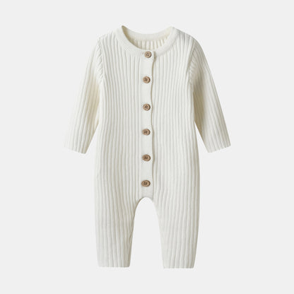 Ivory Knitted Cotton Baby Jumpsuit - Front - Bambisserie