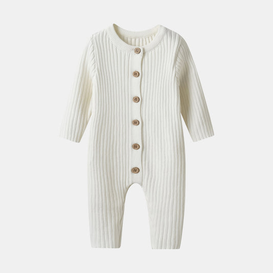 Ivory Knitted Cotton Baby Jumpsuit - Front - Bambisserie