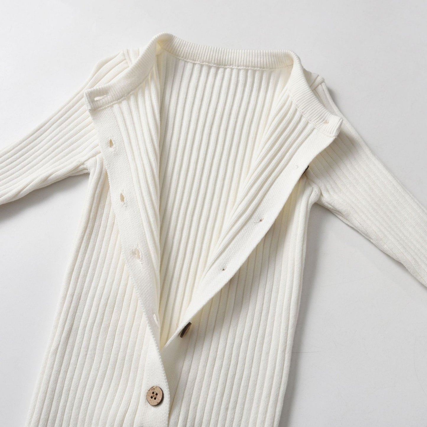 Ivory Knitted Cotton Baby Jumpsuit - Open Front - Bambisserie