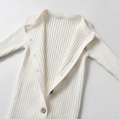 Ivory Knitted Cotton Baby Jumpsuit - Open Front - Bambisserie